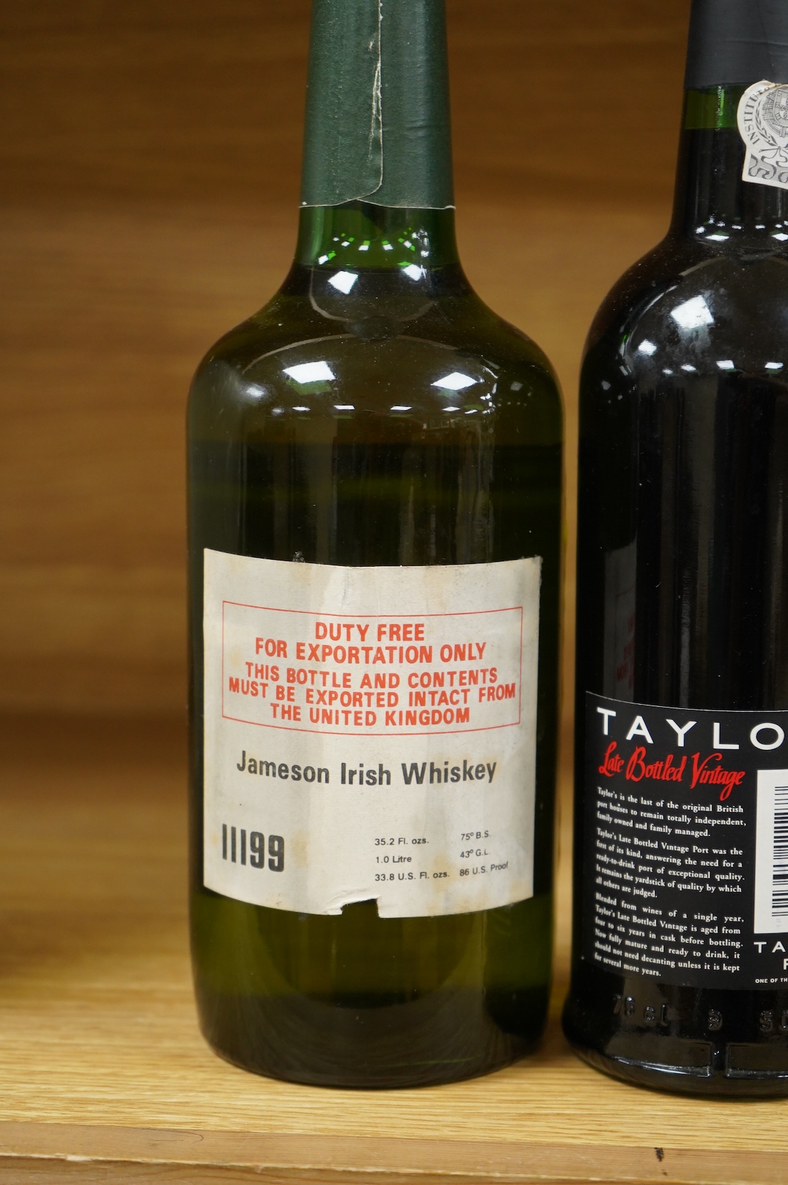 A bottle of Jameson whisky and a bottle of Taylor’s 1989 port